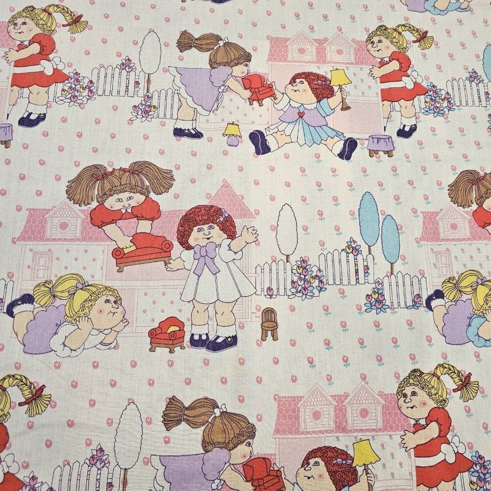 Vintage‎ Cabbage Patch Kids Twin Bed Sheet 66 X 94 Fabric Upcycle White Pink